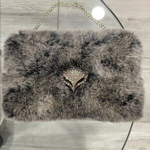 Elegant Gray Faux Fur Clutch